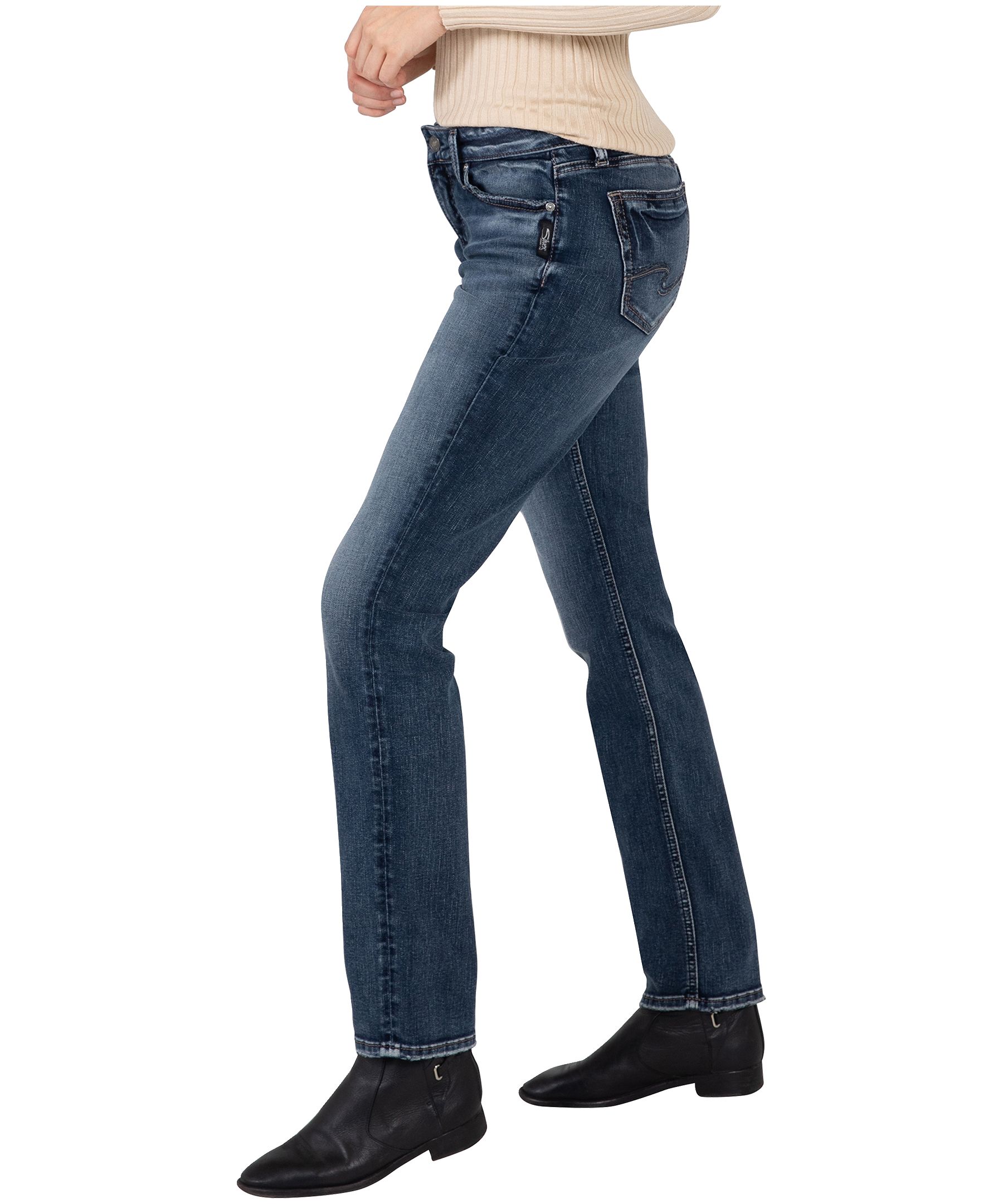 Jean à jambe droite et à taille mi-basse pour femmes, Elyse, Silver
