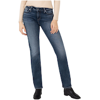 Silver Women's Elyse Mid Rise Straight Leg Jeans Front_Flat