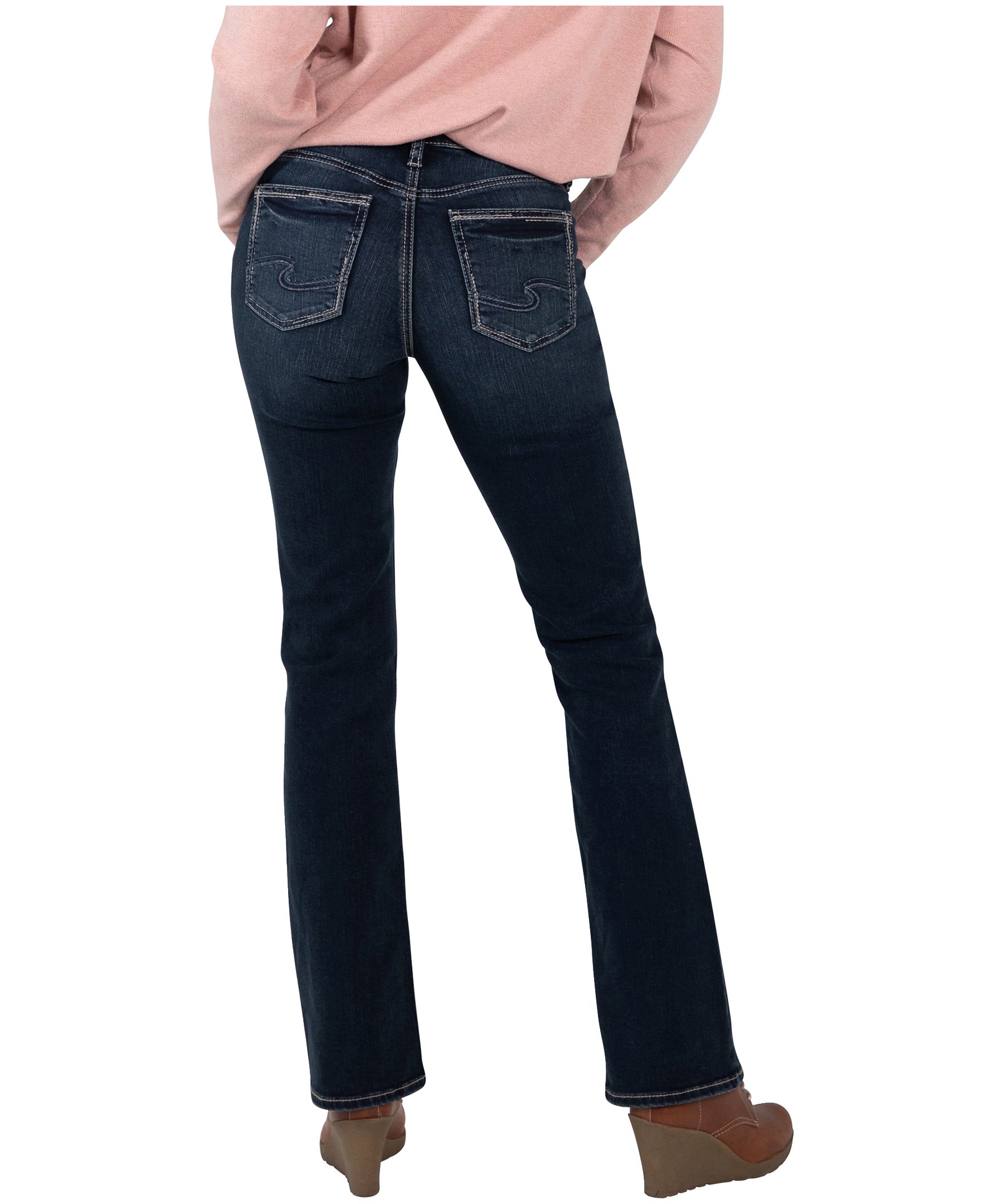 Jean à taille mi-basse et à coupe étroite semi-évasée pour femmes, Suki, Silver