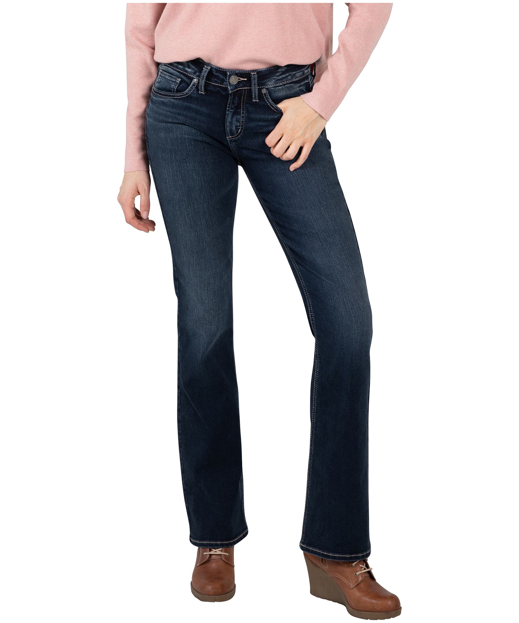 Jean à taille mi-basse et à coupe étroite semi-évasée pour femmes, Suki, Silver