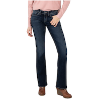 Jean à taille mi-basse et à coupe étroite semi-évasée pour femmes, Suki, Silver Front_Flat