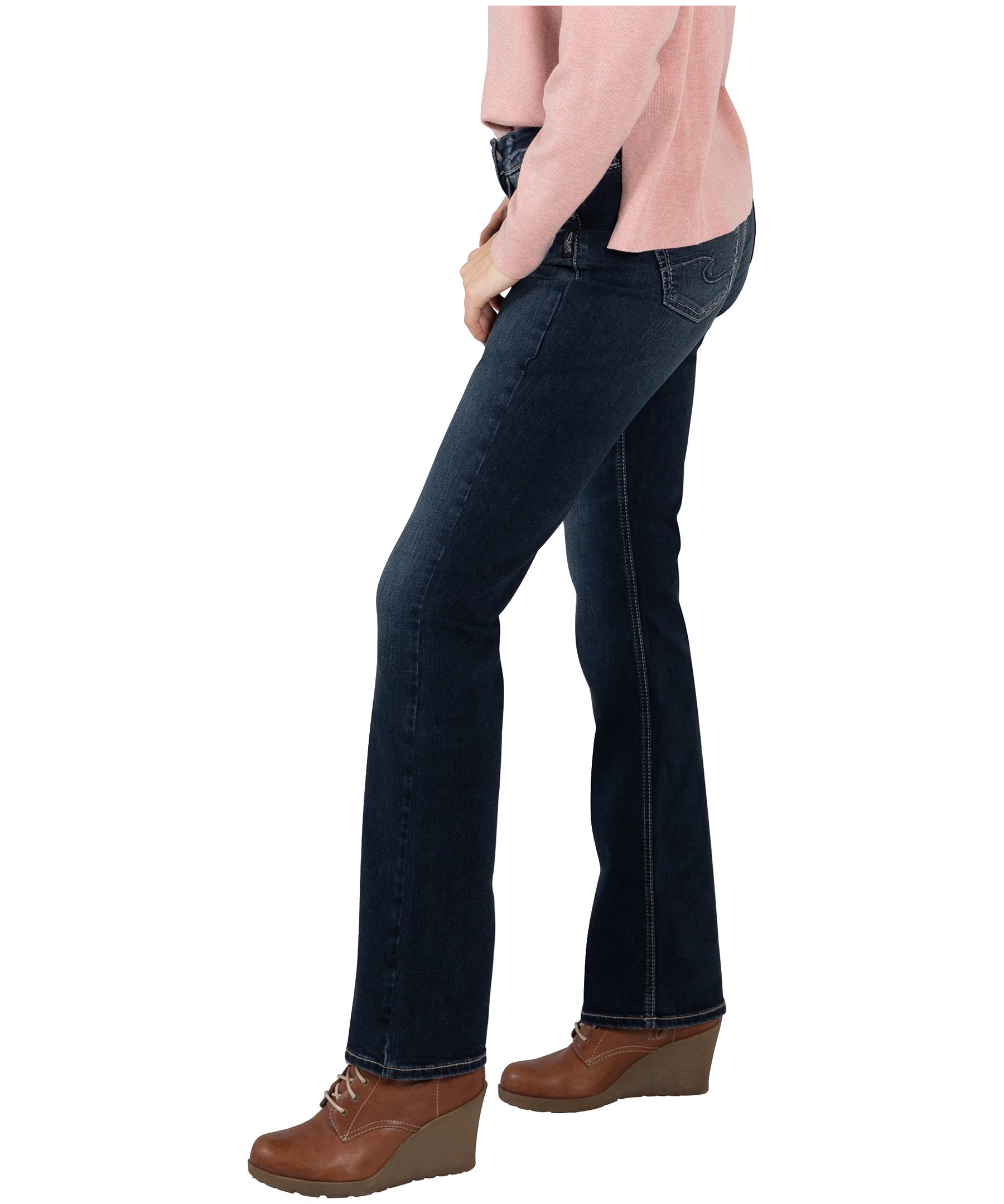 Jean à taille mi-basse et à coupe étroite semi-évasée pour femmes, Suki, Silver