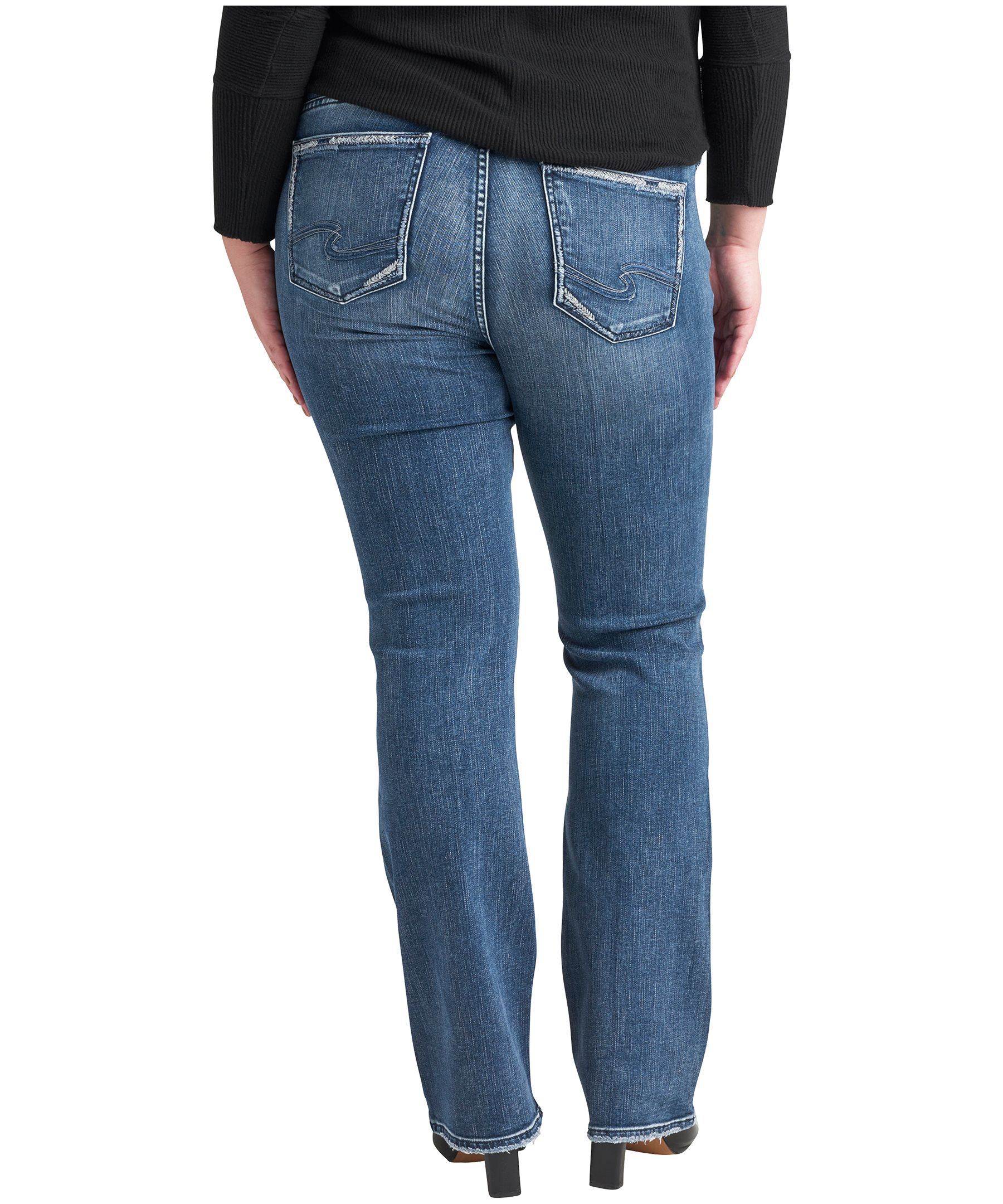 Jean étroit à taille mi-basse et à jambe semi-évasée pour femmes, Elyse, Silver