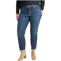 Jean étroit à taille mi-basse pour femmes, Beau, taille plus, Silver Front_Flat