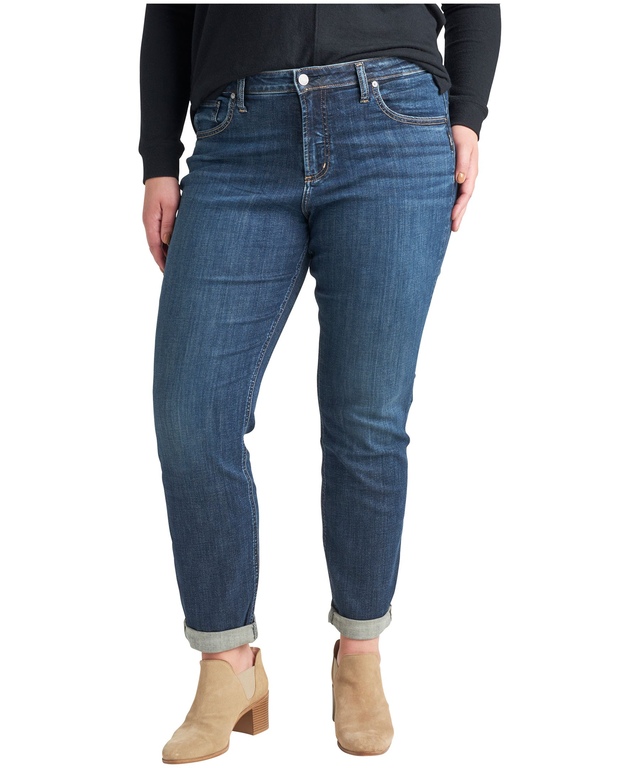Jean étroit à taille mi-basse pour femmes, Beau, taille plus, Silver