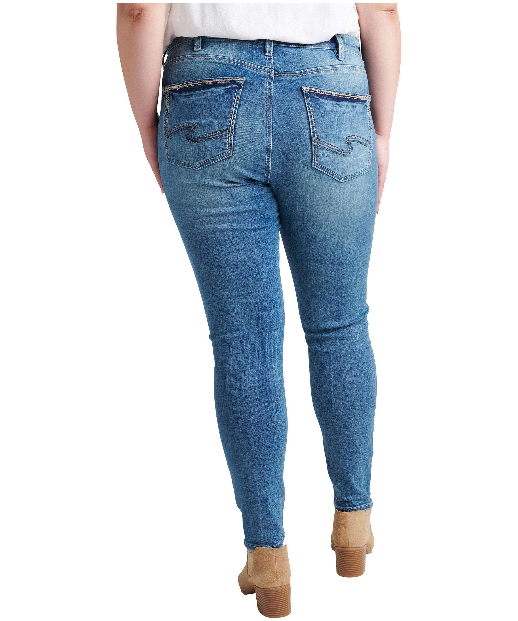 Jean moulant à taille haute pour femmes, Avery, taille plus, Silver