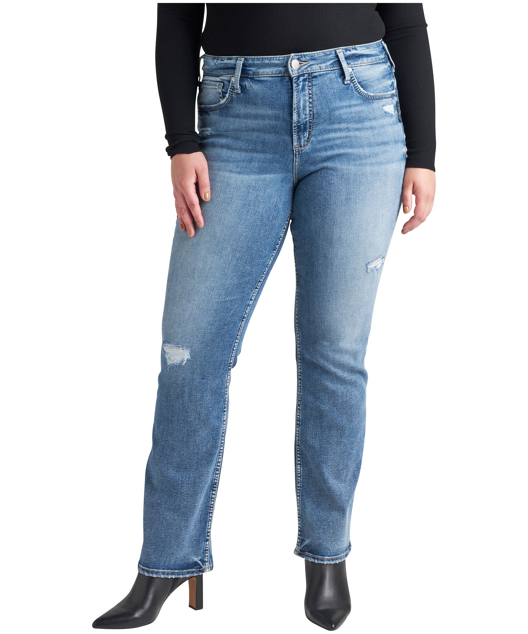 Jean semi-évasé étroit à taille haute pour femmes, Avery, Silver, taille plus