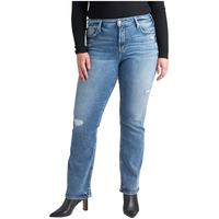 Jean semi-évasé étroit à taille haute pour femmes, Avery, Silver, taille plus Front_Flat