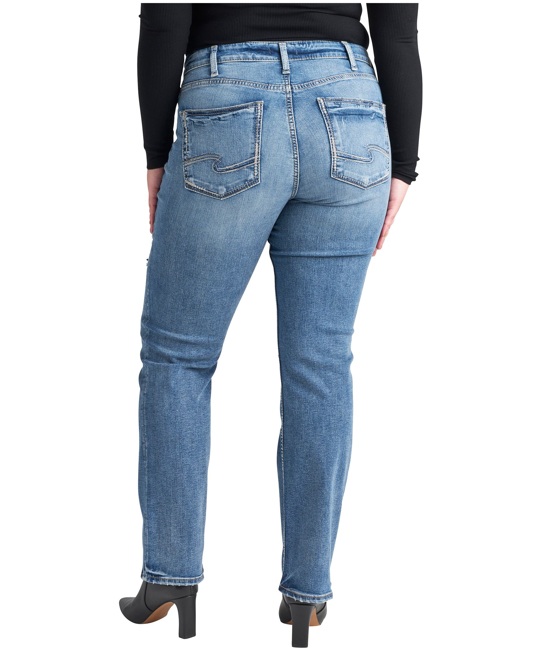 Jean semi-évasé étroit à taille haute pour femmes, Avery, Silver, taille plus