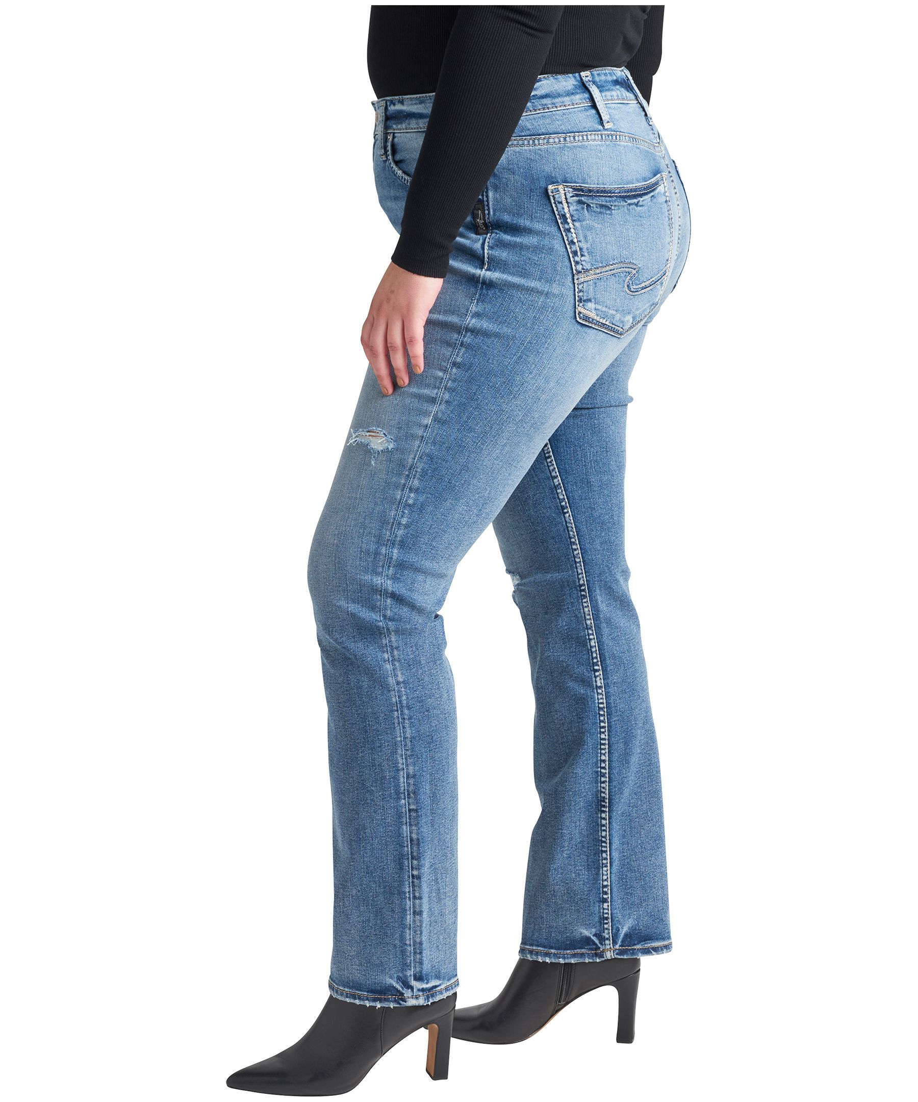 Jean semi-évasé étroit à taille haute pour femmes, Avery, Silver, taille plus