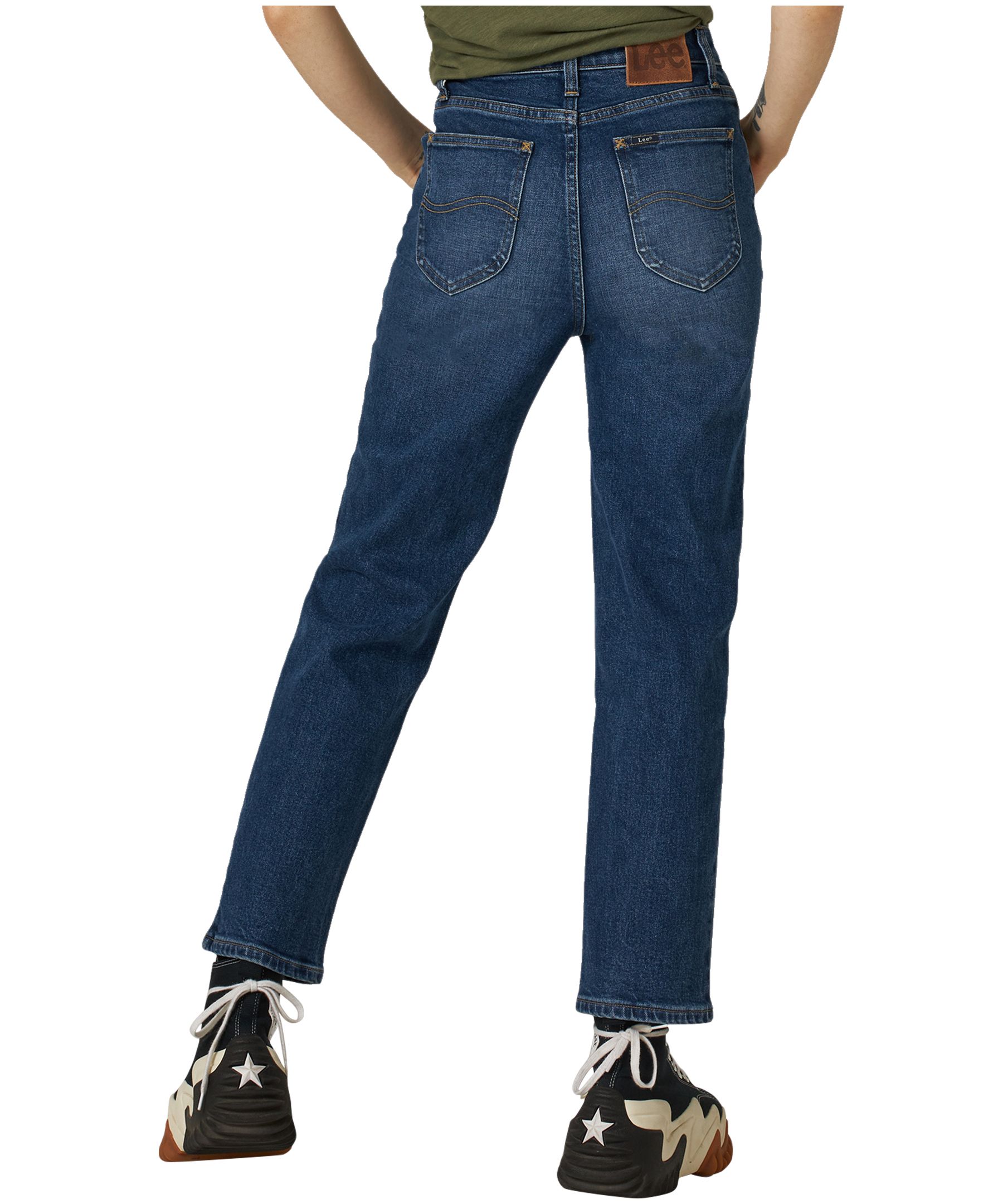 Lee Women s Heritage High Rise Straight Leg Cropped Jeans Dark Indigo Marks