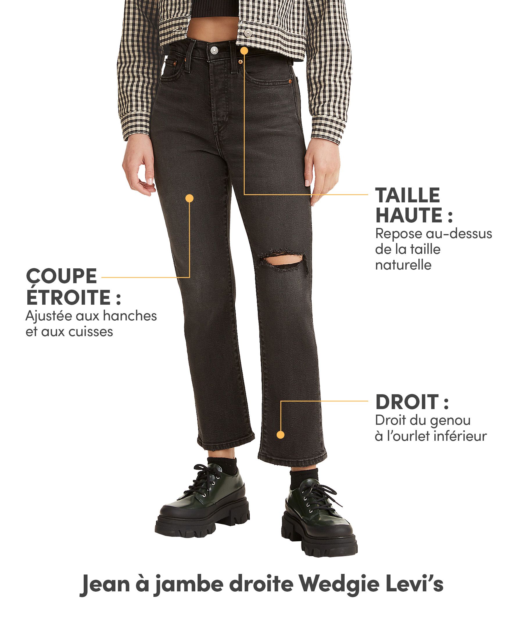 Jean à taille haute et à jambe droite au fini usé pour femmes, Wedgie, Levi's