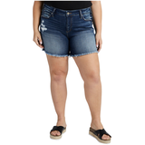 Short en jean à taille mi-basse qui épouse les formes pour femmes, Suki, Silver, taille plus Front_Flat