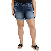 Short en jean à taille mi-basse qui épouse les formes pour femmes, Suki, Silver, taille plus Front_Flat