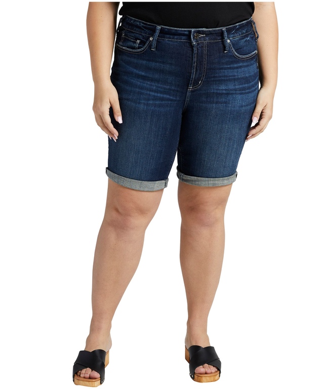 Short bermuda à taille mi-basse pour femmes, Suki, Silver, taille plus