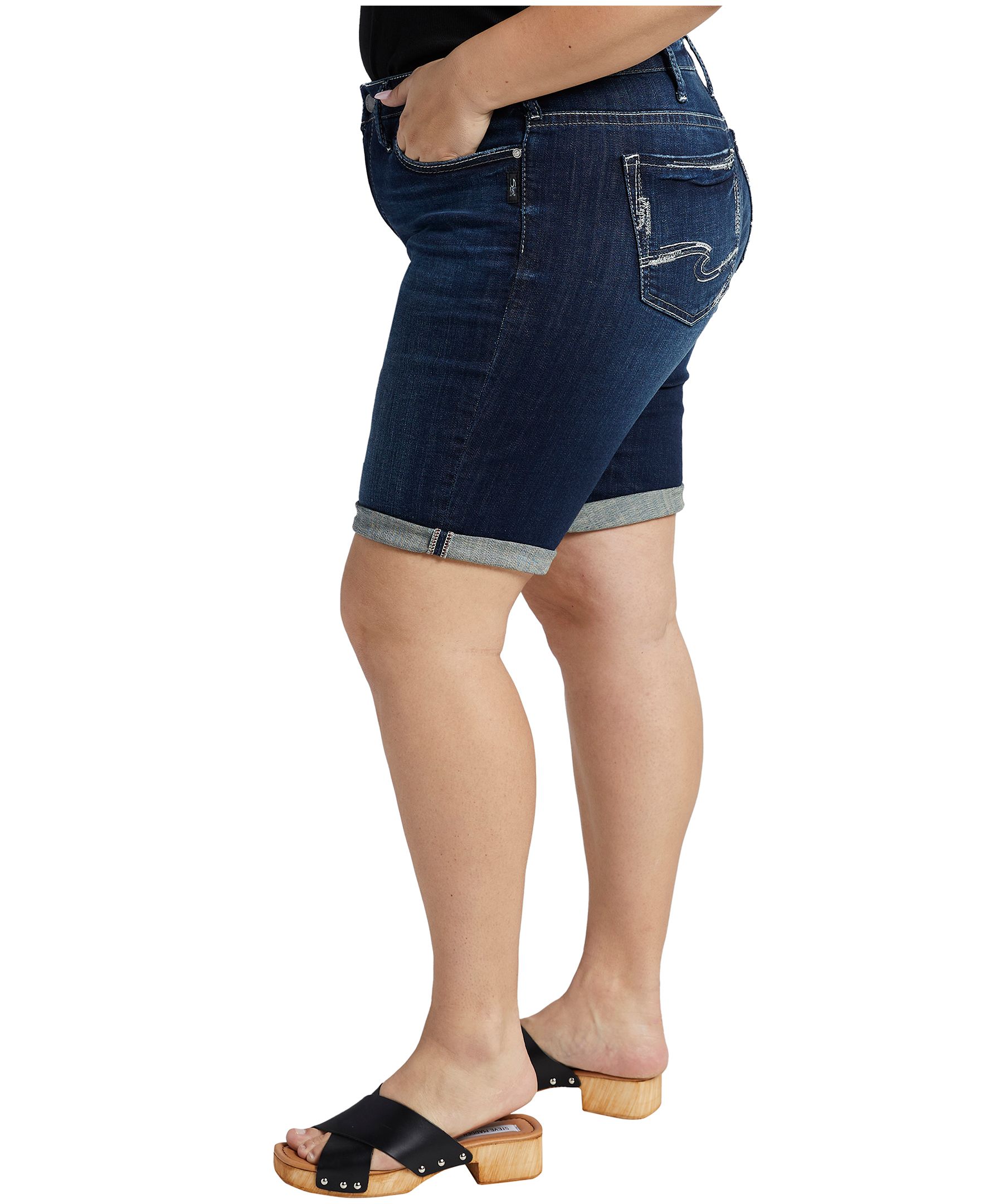 Short bermuda à taille mi-basse pour femmes, Suki, Silver, taille plus