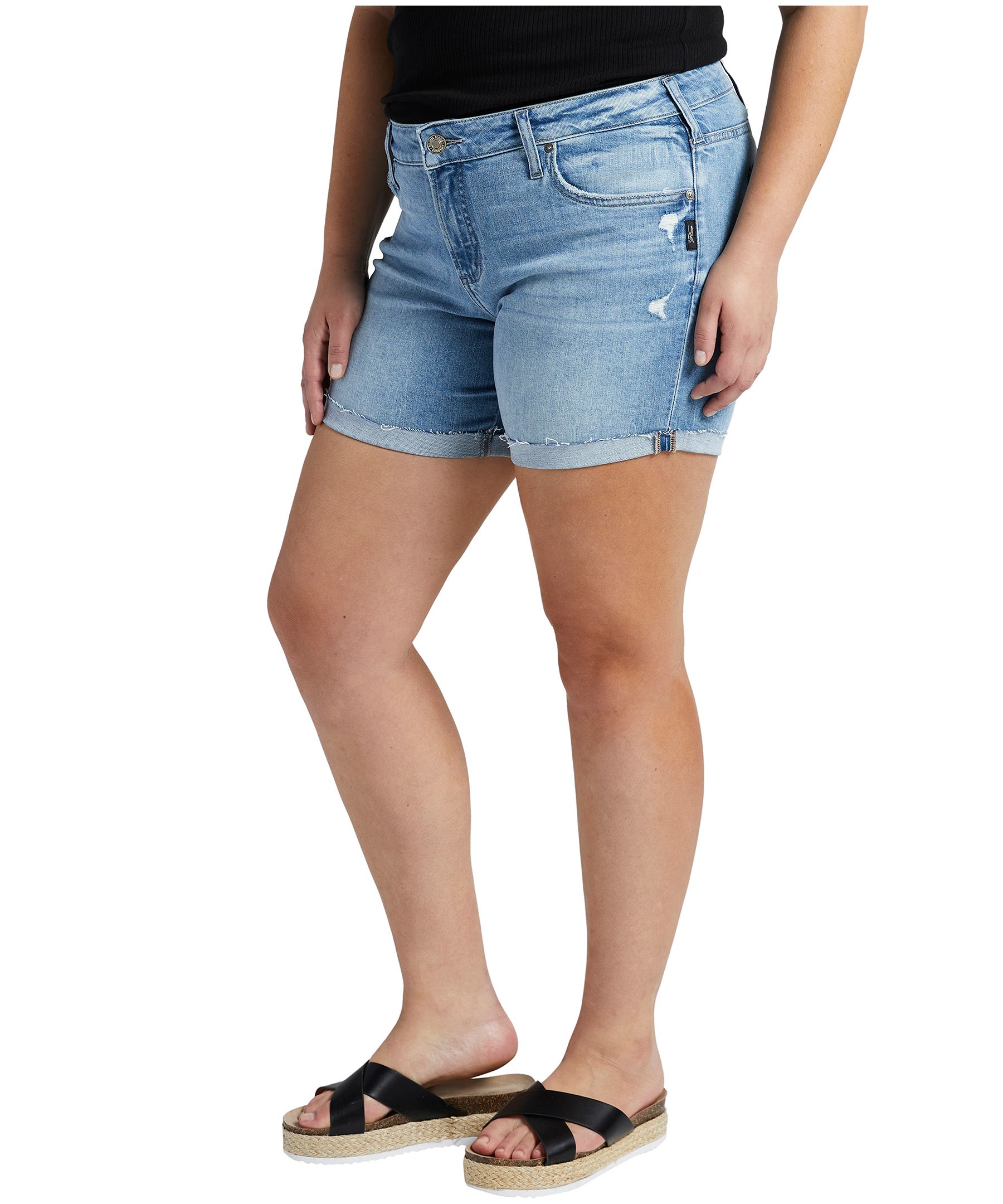 Short en jean à coupe décontractée et taille mi-basse pour femmes, Boyfriend, Silver
