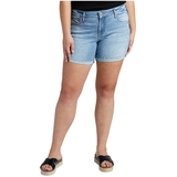 Short en jean à coupe décontractée et taille mi-basse pour femmes, Boyfriend, Silver Front_Flat