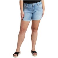 Short en jean à coupe décontractée et taille mi-basse pour femmes, Boyfriend, Silver Front_Flat
