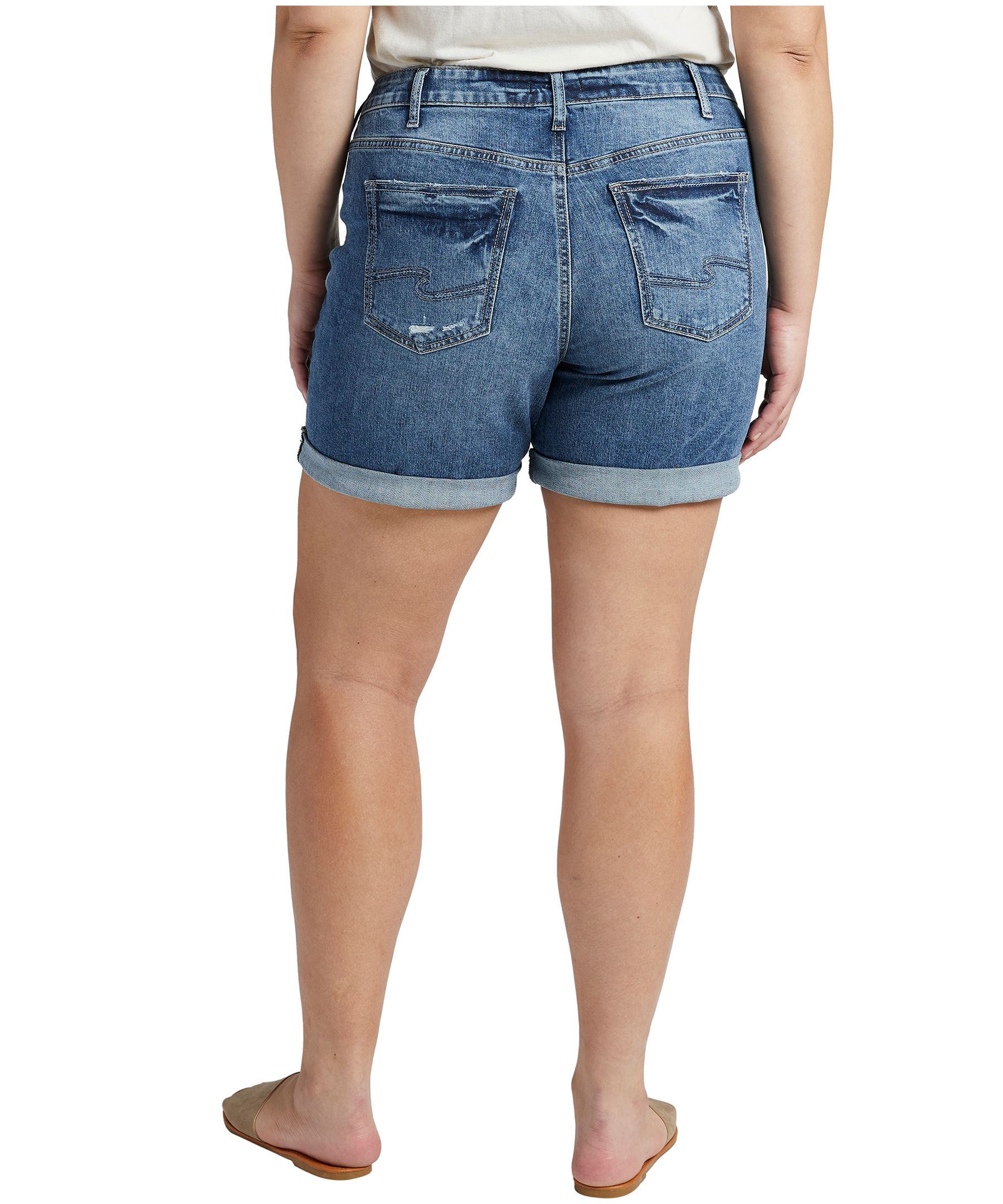 Short en jean à coupe décontractée et taille mi-basse pour femmes, Boyfriend, Silver