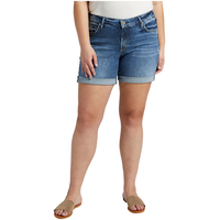 Short en jean à coupe décontractée et taille mi-basse pour femmes, Boyfriend, Silver Front_Flat