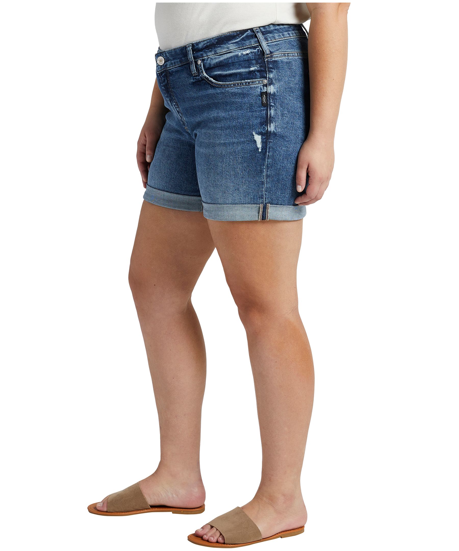 Short en jean à coupe décontractée et taille mi-basse pour femmes, Boyfriend, Silver