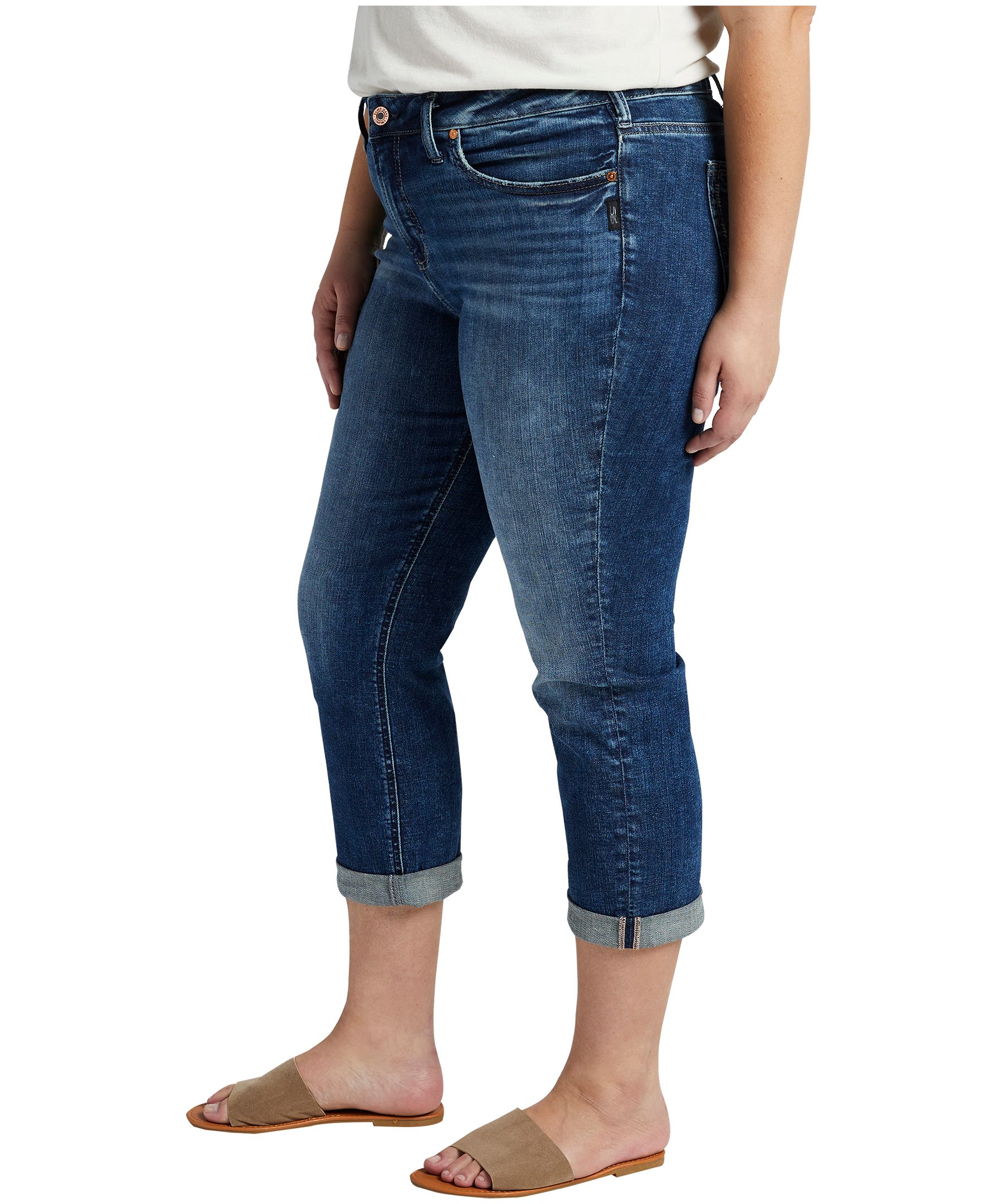 Jean capri à taille mi-basse épousant les courbes pour femmes, Suki, Silver