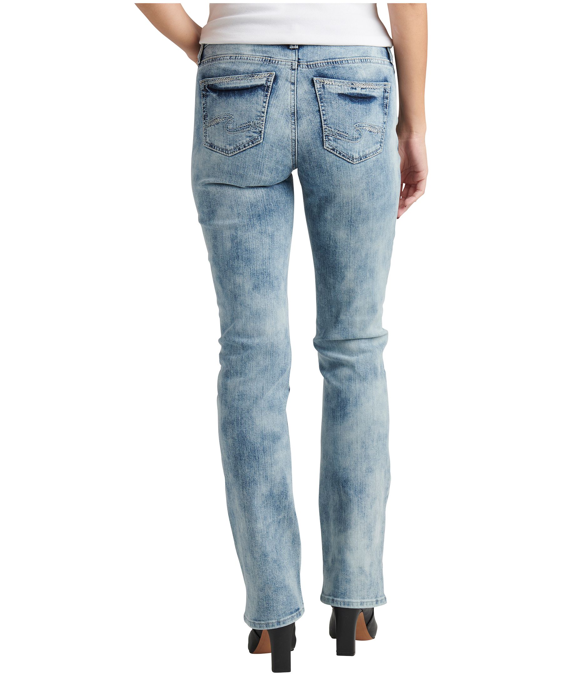 Jean étroit semi-évasé à taille mi-basse qui épouse les courbes pour femmes, Elyse, Silver