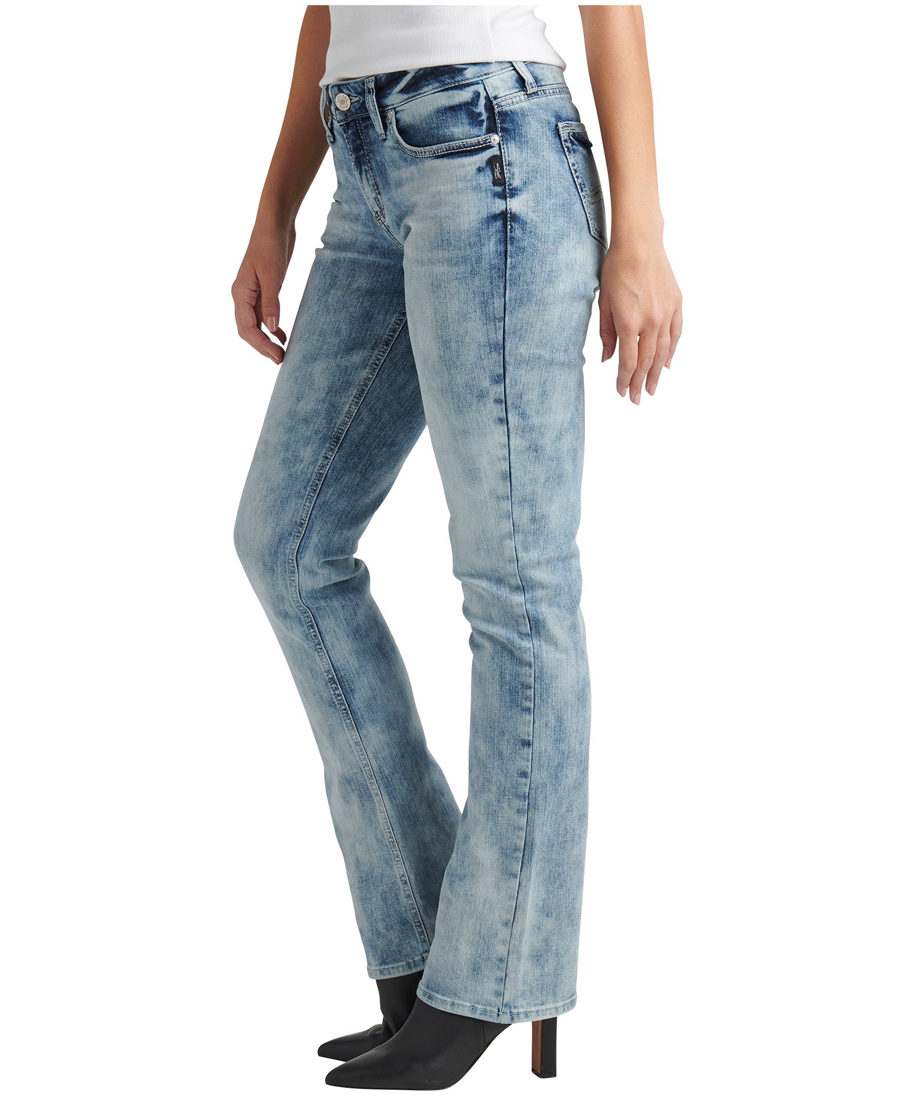 Jean étroit semi-évasé à taille mi-basse qui épouse les courbes pour femmes, Elyse, Silver