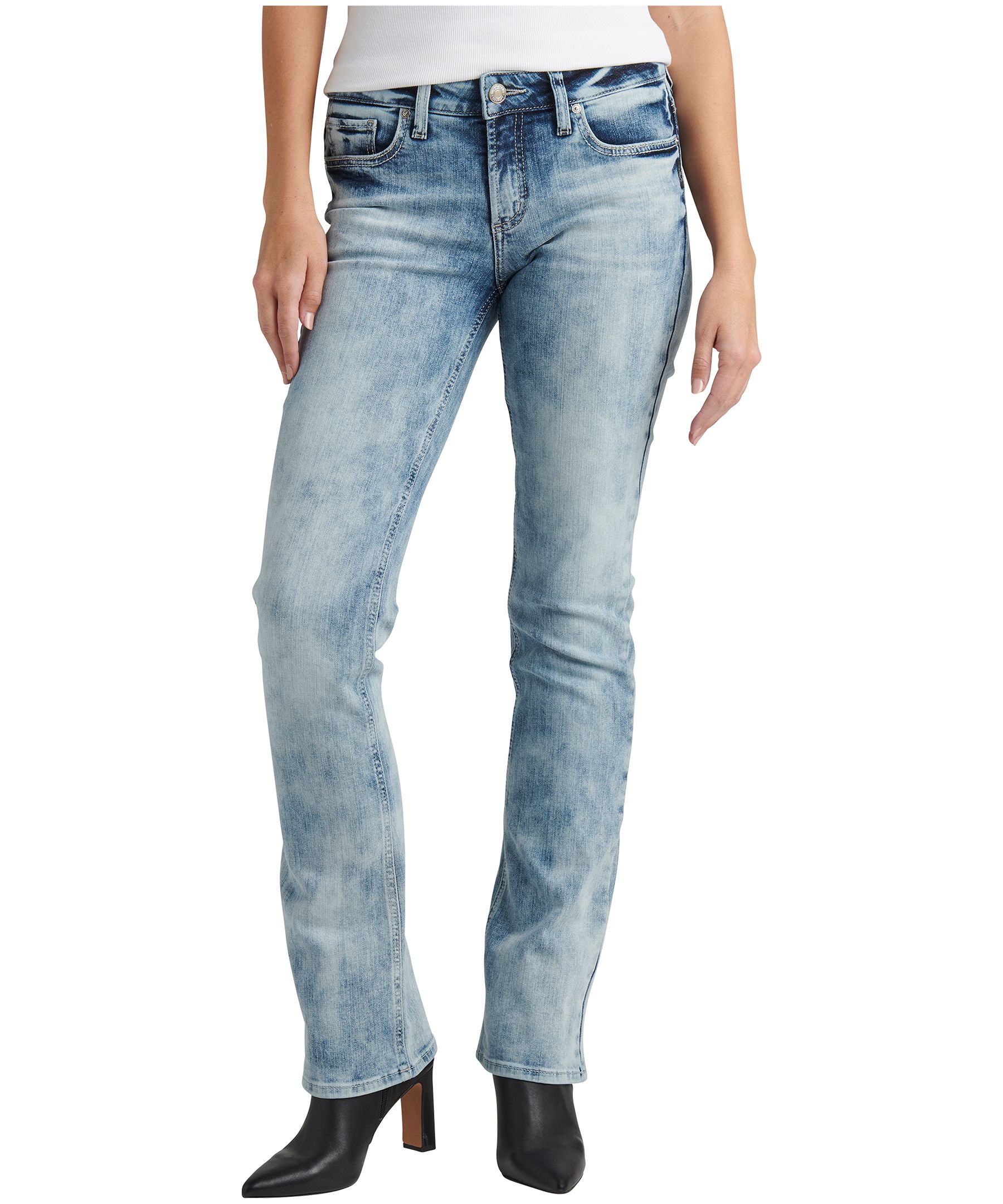 Jean étroit semi-évasé à taille mi-basse qui épouse les courbes pour femmes, Elyse, Silver