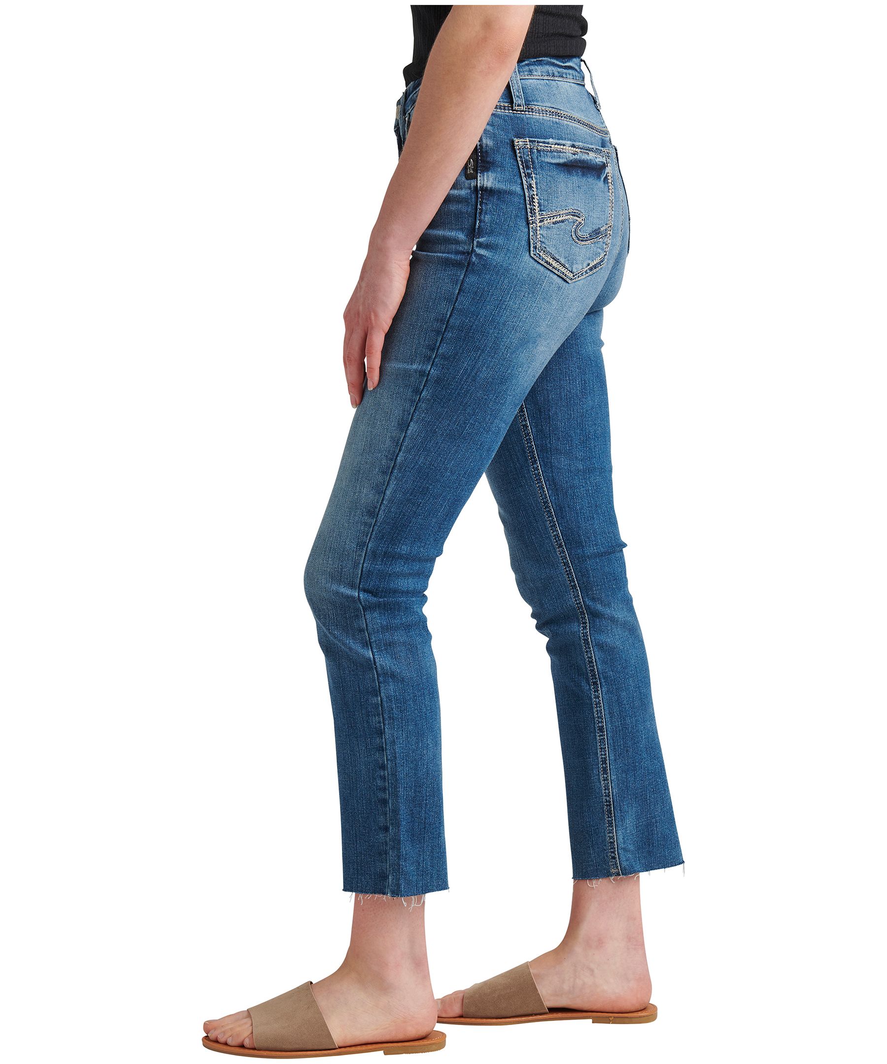 Jean étroit à jambe droite et à taille haute pour femmes, Hello, Silver