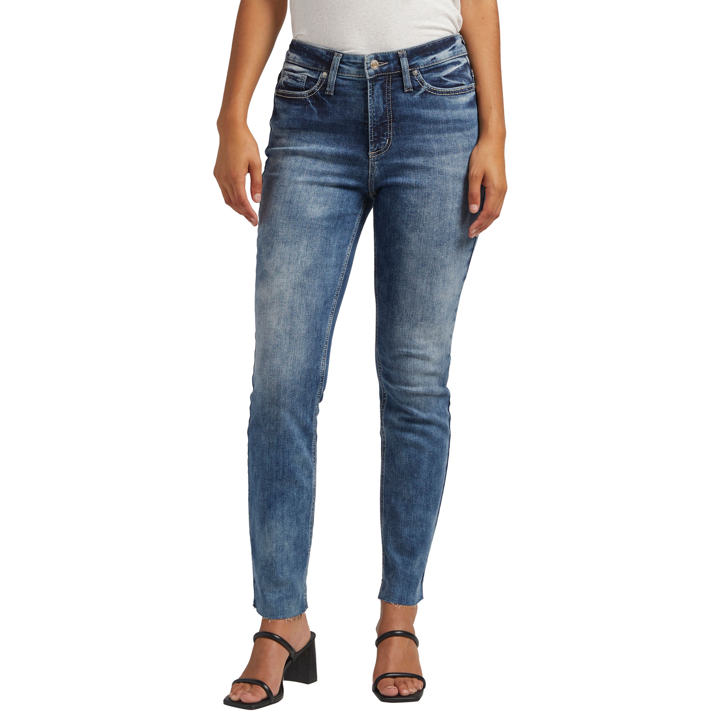 Jean étroit à jambe droite et à taille haute pour femmes, Hello, Silver