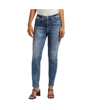 Jean étroit à jambe droite et à taille haute pour femmes, Hello, Silver