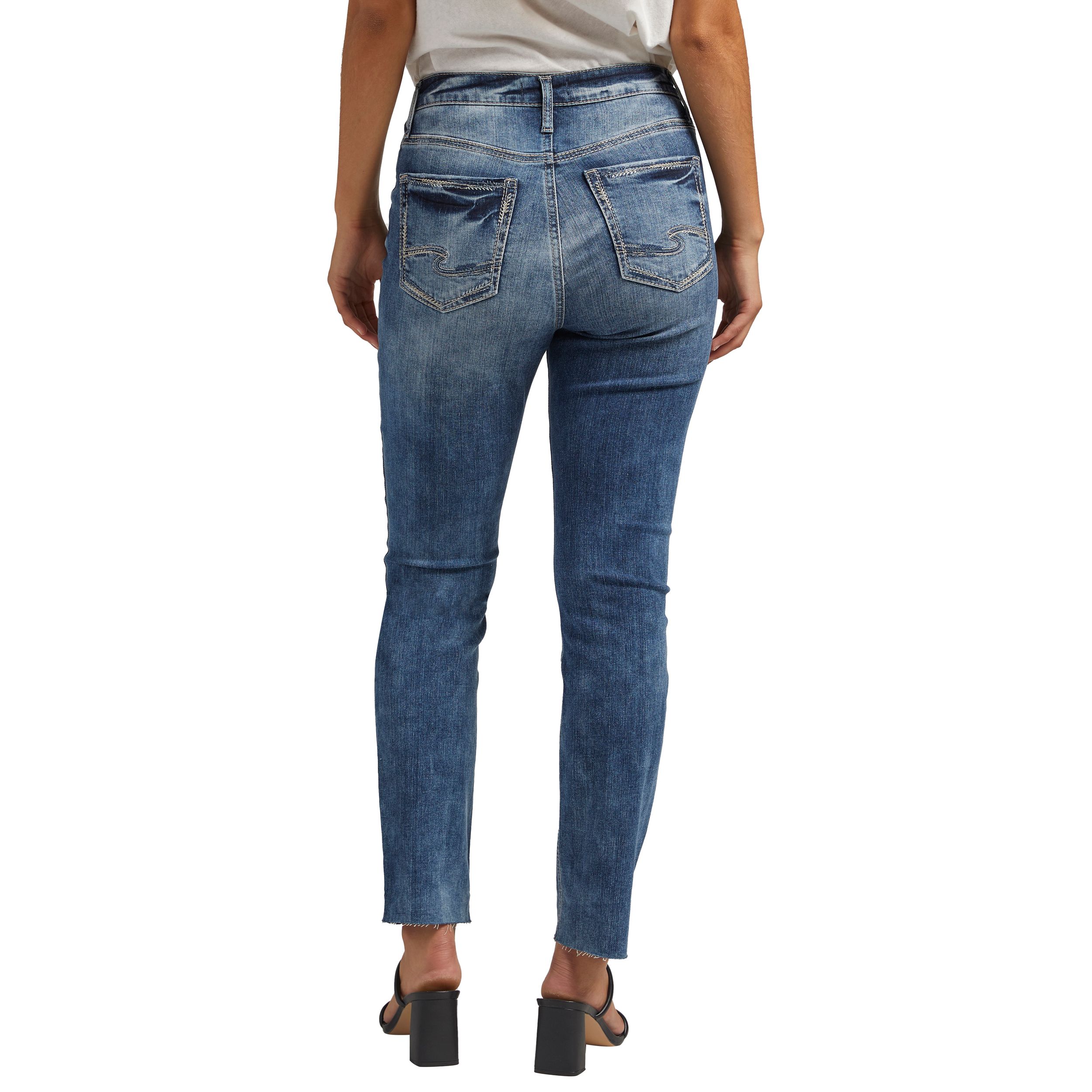 Jean étroit à jambe droite et à taille haute pour femmes, Hello, Silver