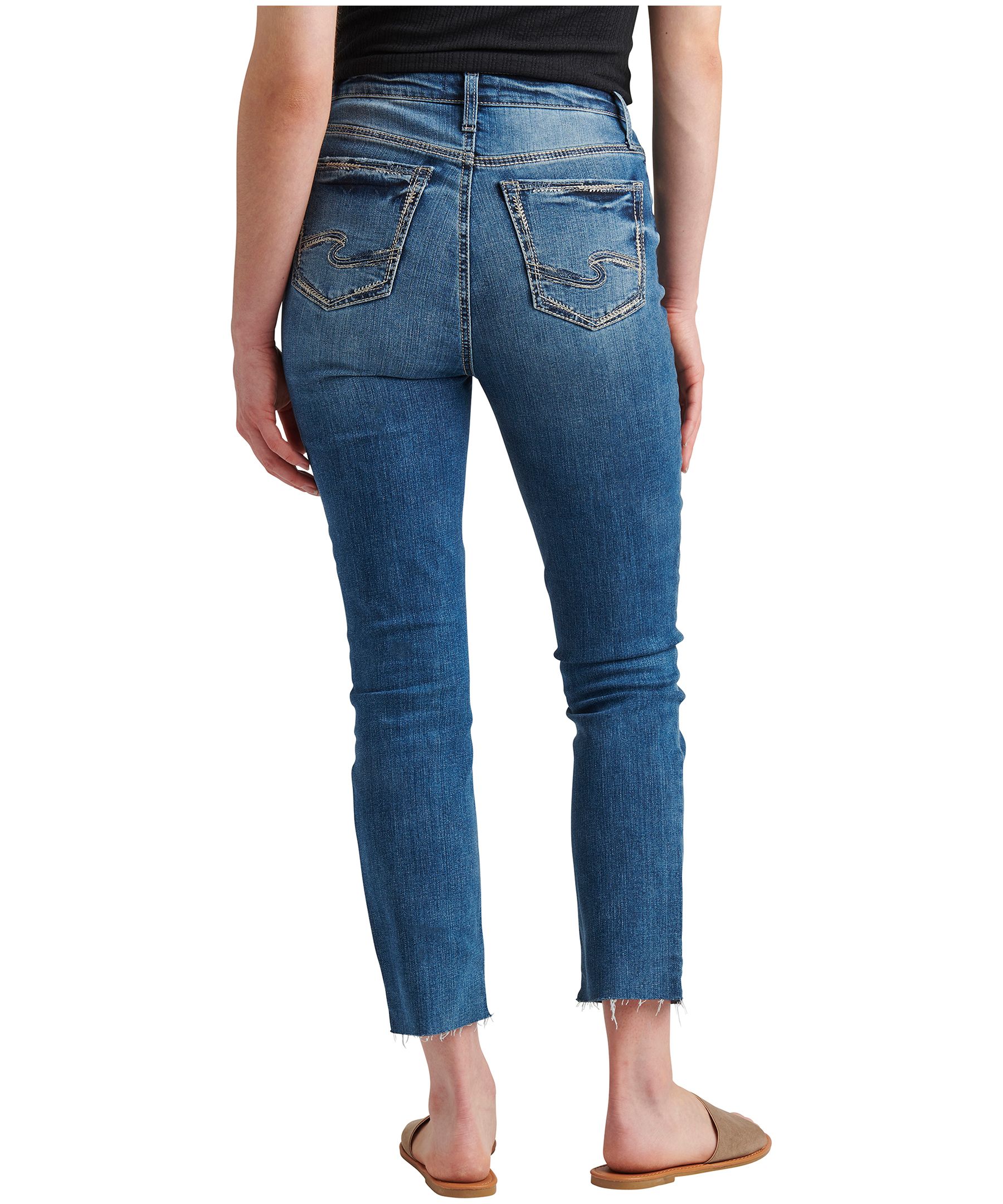 Jean étroit à jambe droite et à taille haute pour femmes, Hello, Silver