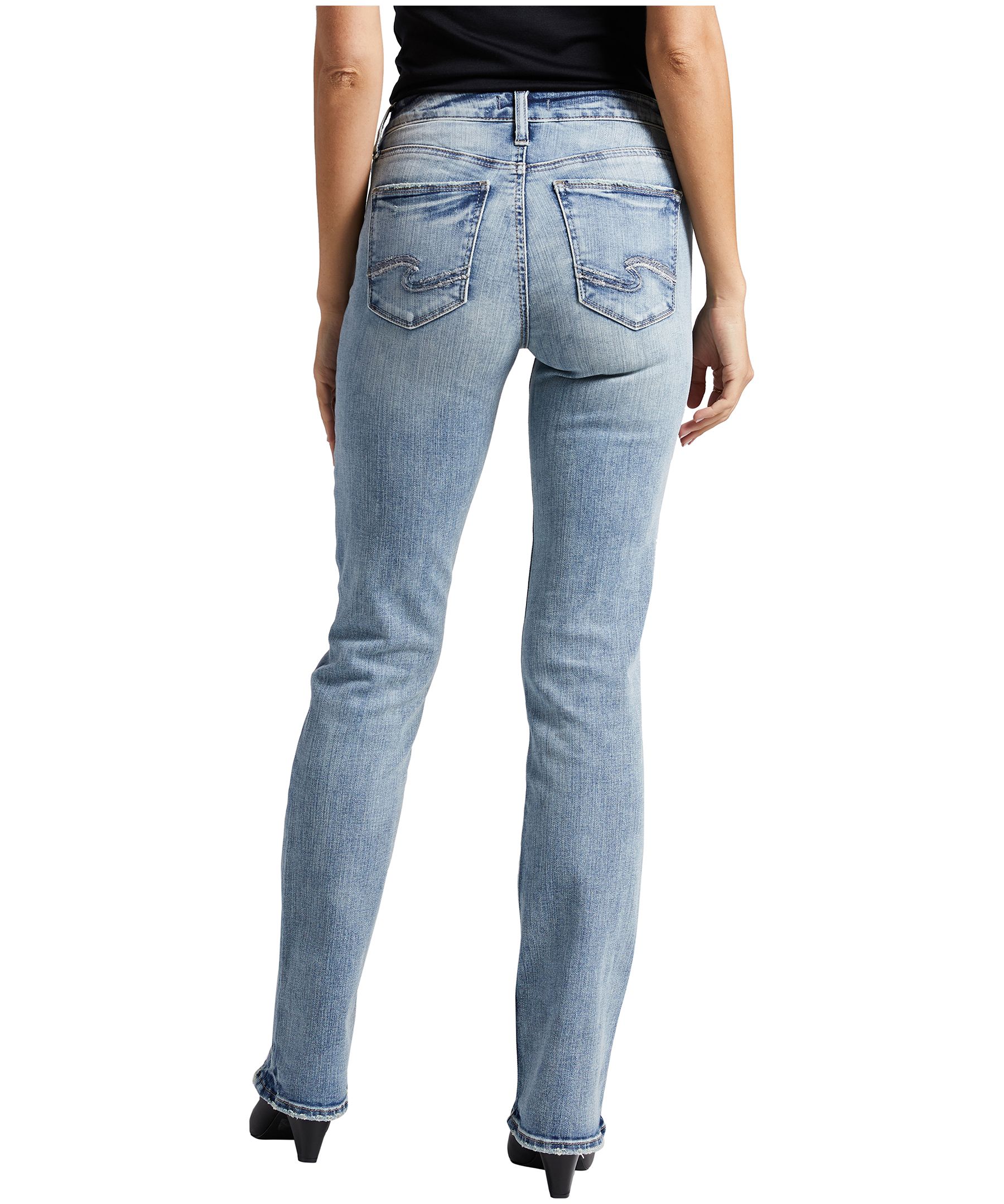 Jean étroit semi-évasé à taille mi-basse qui épouse les courbes pour femmes, Suki, Silver