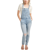 Salopette en jean à jambe moulante pour femmes, Silver Front_Flat