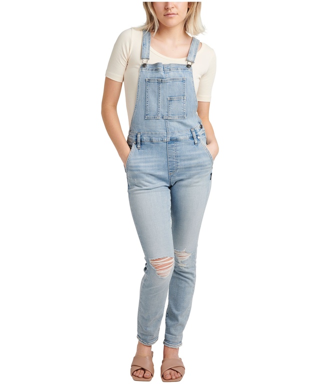 Salopette en jean à jambe moulante pour femmes, Silver