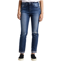Silver Women's Beau High Rise Slim Leg Jeans with Destruction Front_Flat