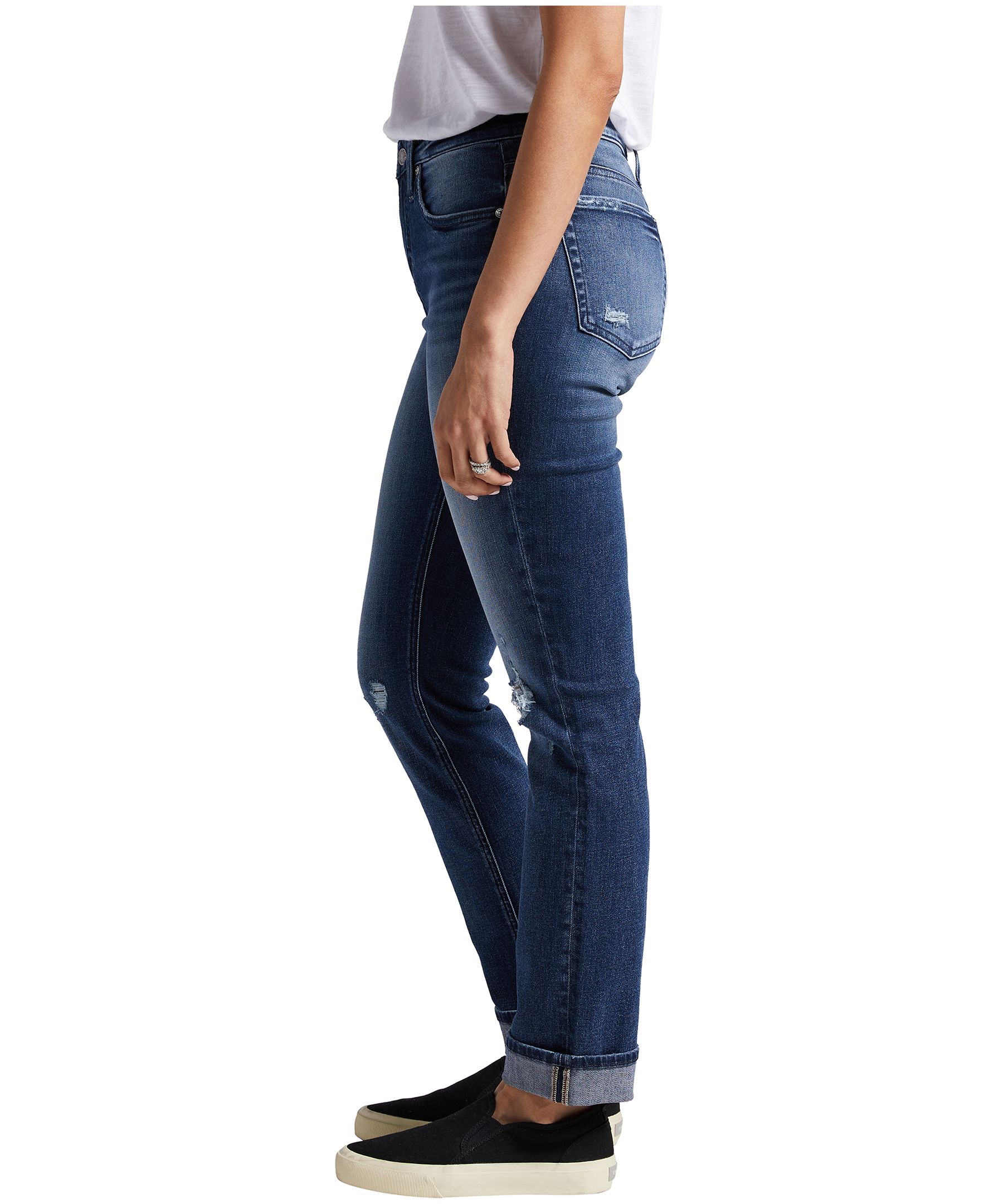 Jean usé à jambe étroite et à taille haute pour femmes, Beau, Silver