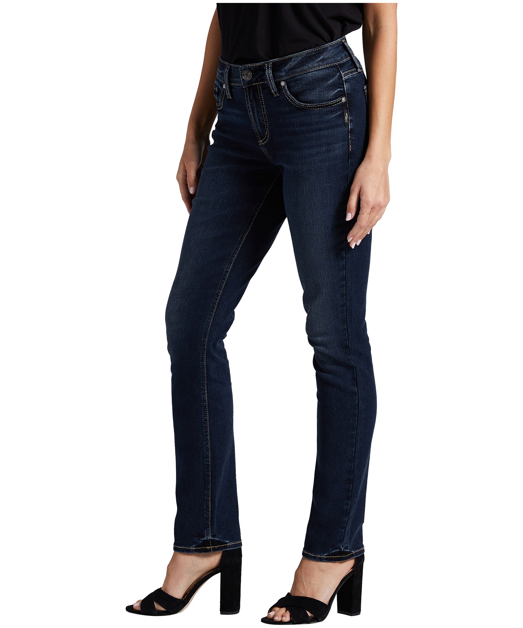 Jean court Silver épousant les courbes à taille mi-basse et à jambe droite pour femmes, Elyse