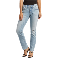 Silver Women's Elyse Mid Rise Straight Leg Jeans Front_Flat