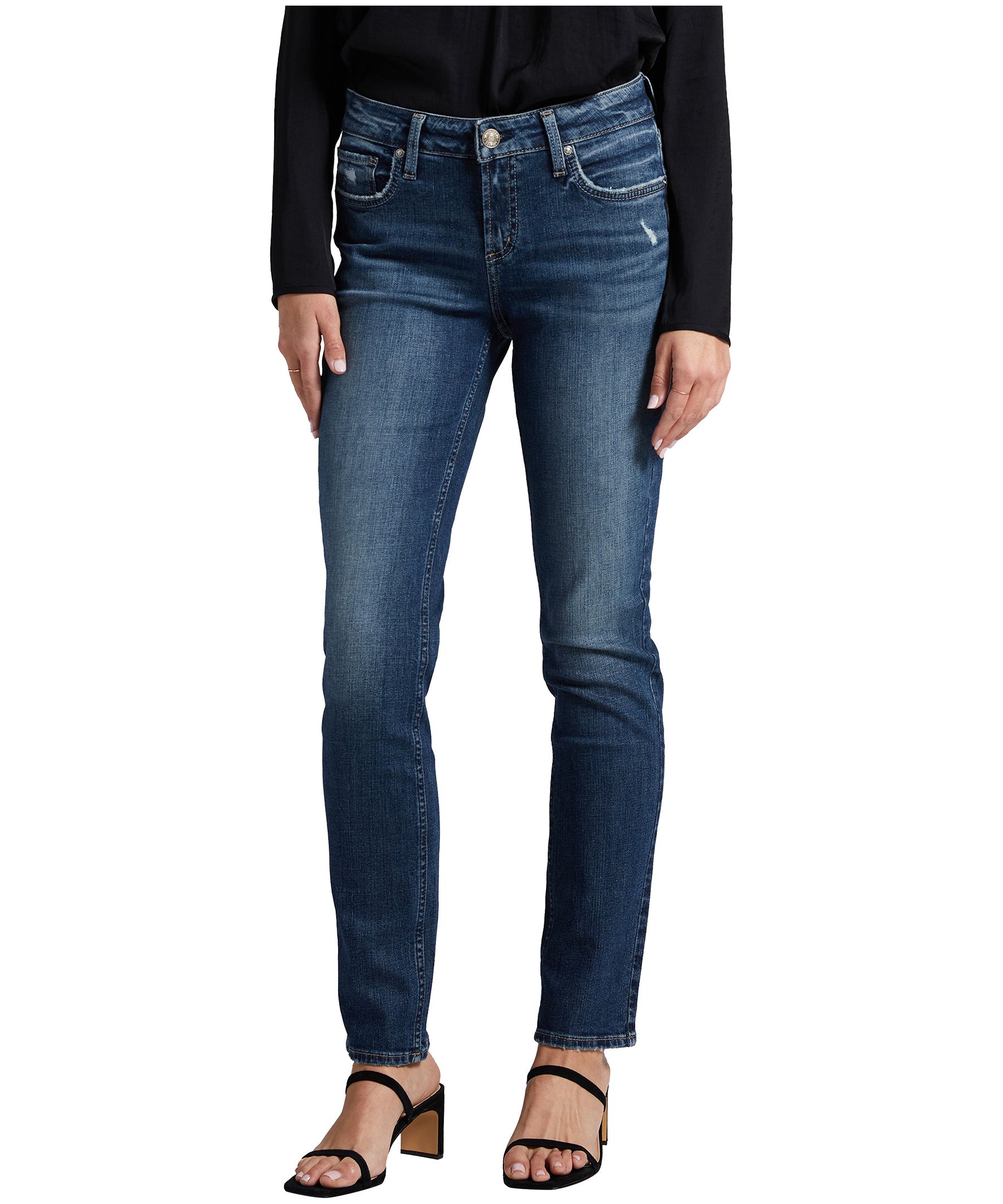 Jean Silver à jambe droite et à taille mi-basse pour femmes, Elyse