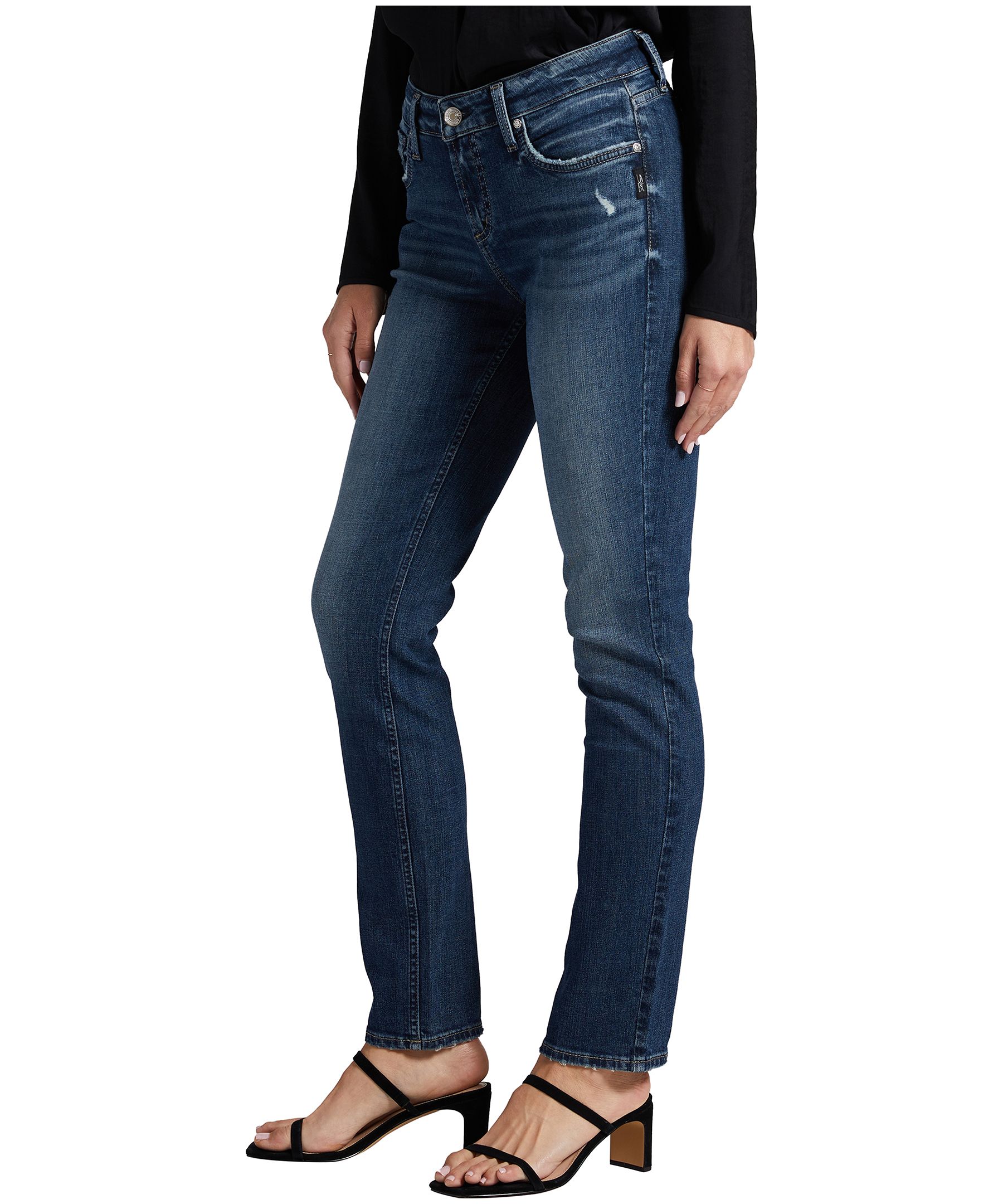 Jean Silver à jambe droite et à taille mi-basse pour femmes, Elyse