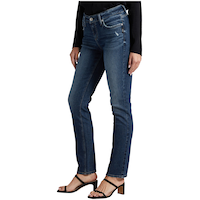 Silver Women's Elyse Mid Rise Straight Leg Jeans Front_Three_Fourths_Angled_Left