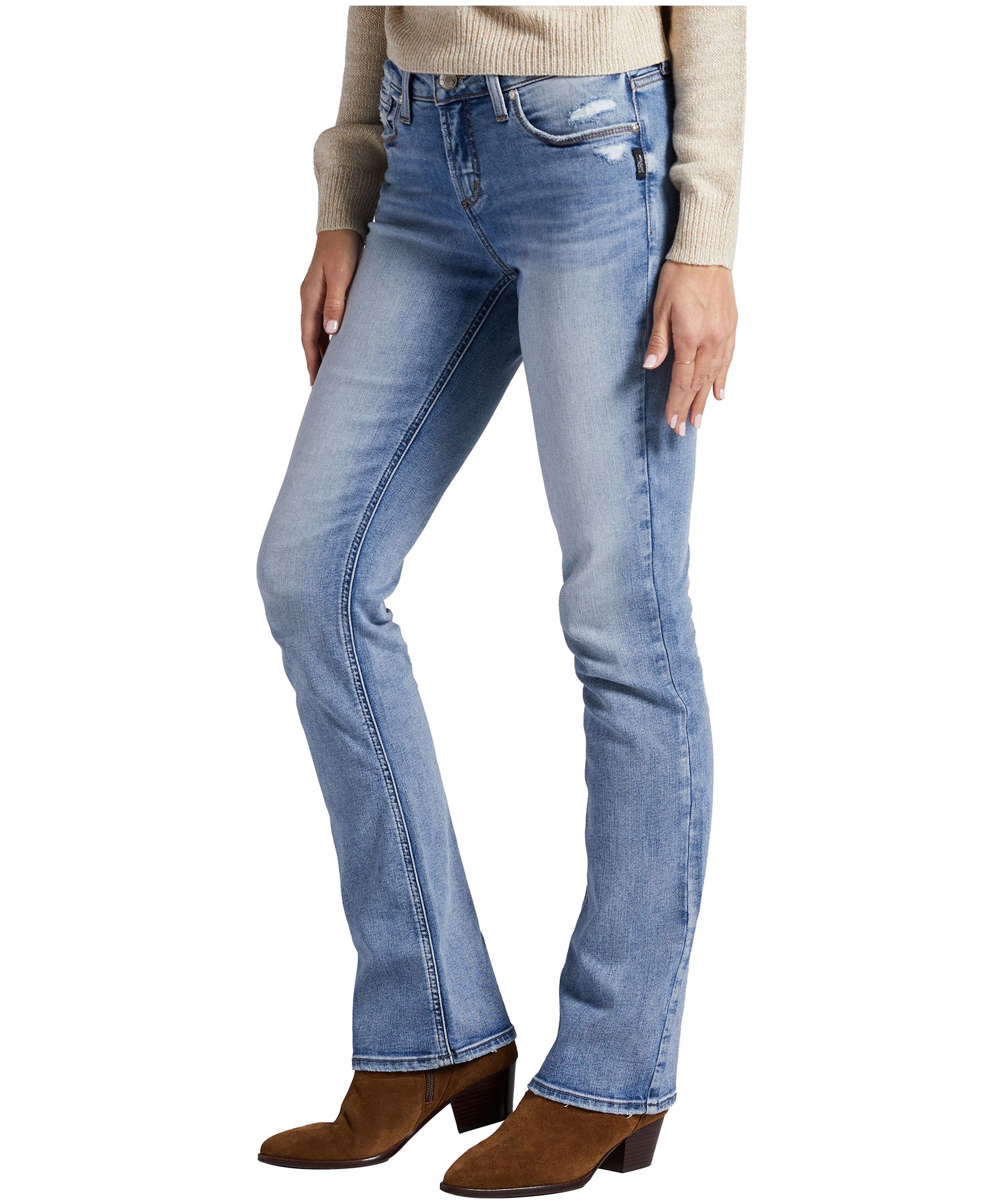 Jean étroit Silver à taille mi-basse et à jambe semi-évasée pour femmes, Elyse