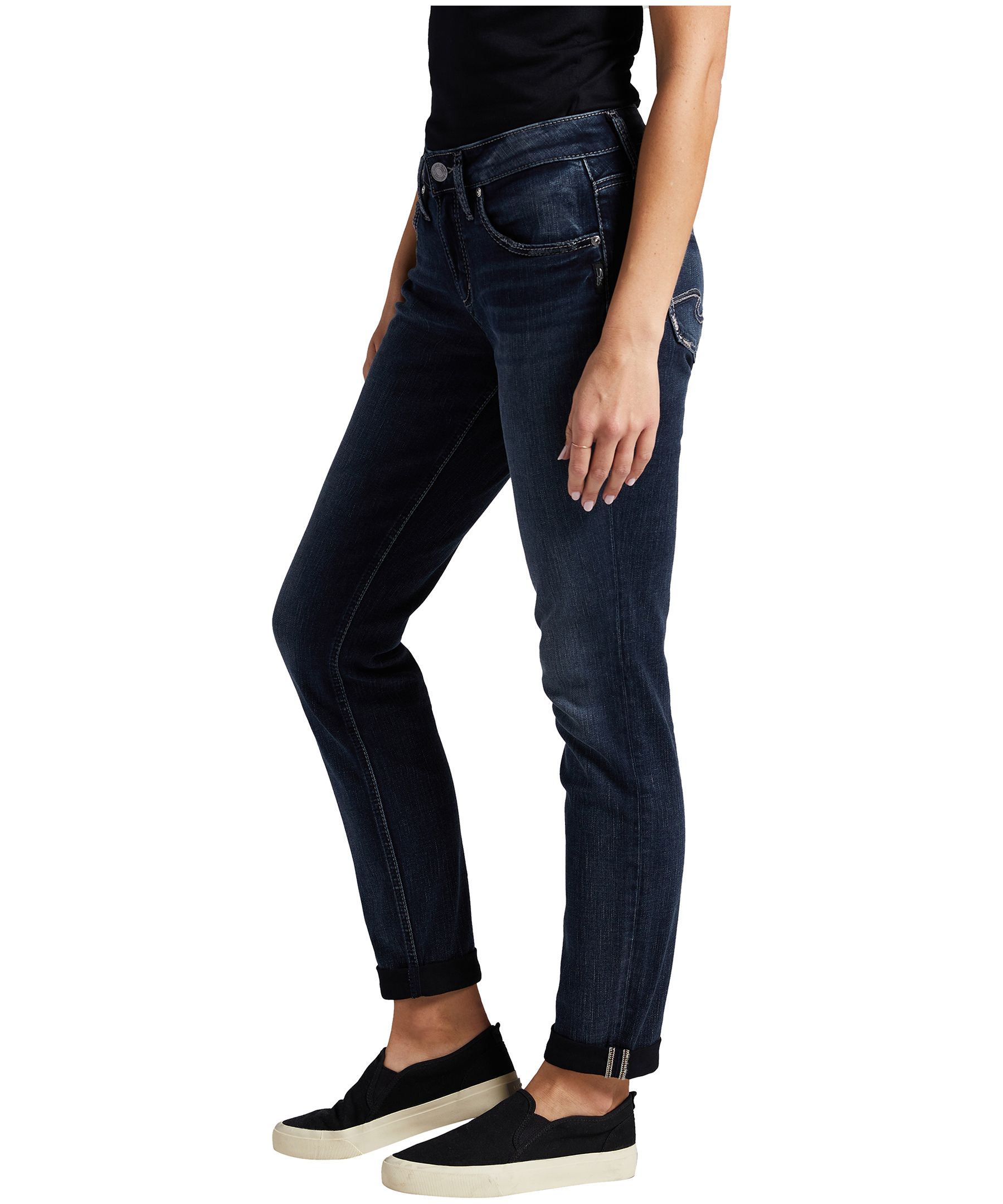 Jean Silver à jambe étroite et à taille mi-basse pour femmes, Boyfriend