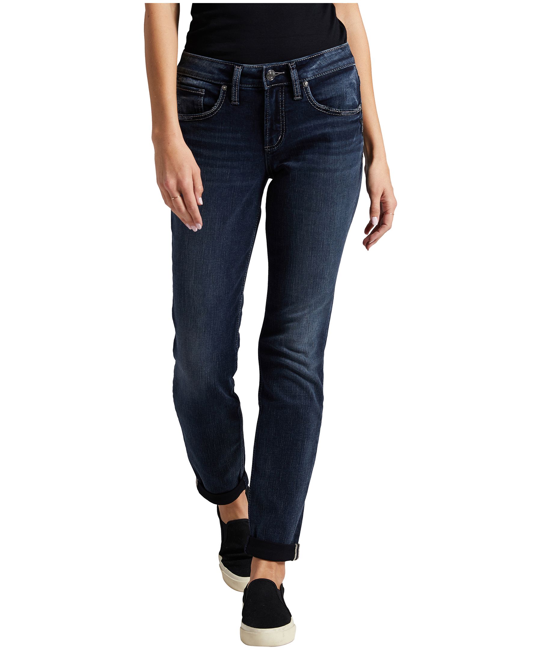 Jean Silver à jambe étroite et à taille mi-basse pour femmes, Boyfriend