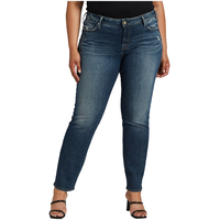 Jean Silver épousant les courbes à jambe droite et à taille mi-basse pour femmes, Elyse, taille plus Front_Flat