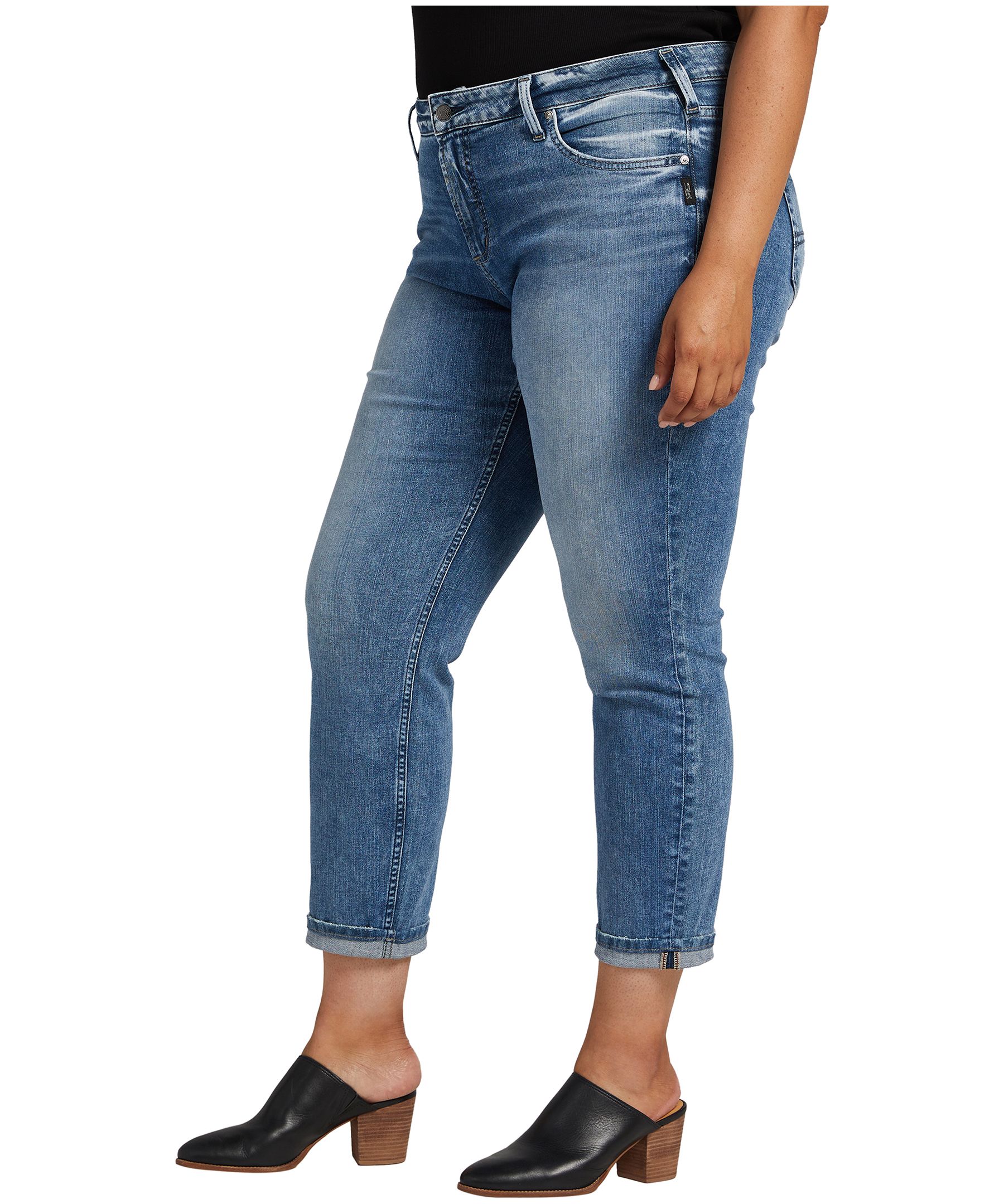 Jean Silver à jambe étroite et à taille mi-basse pour femmes, Boyfriend, taille plus